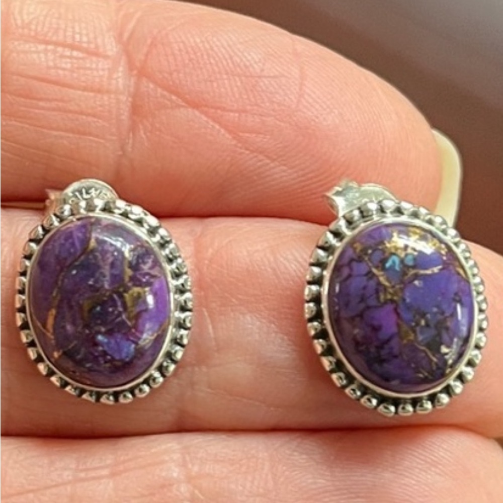Purple Mojave Turquoise and Sterling Stud Earrings